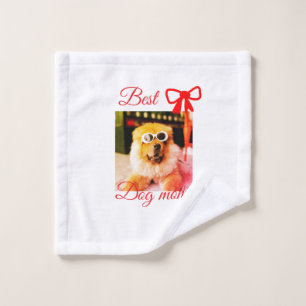 Red bow best dog mom dad photo dog/pet name wash cloth