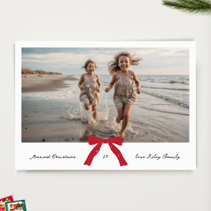 RED bow BLACK ink merriest christmas photo Holiday Card