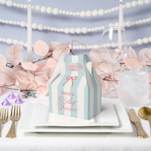 Red Bow & Blue Stripes Baby Shower Favor Box