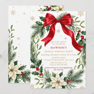 Red Bow Botanical Corporate Christmas Party  Invitation