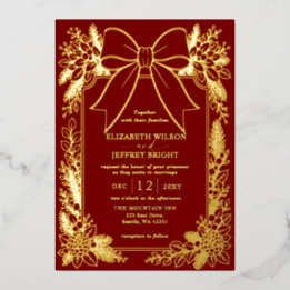 Red Bow Botanical Floral Winter Christmas Wedding