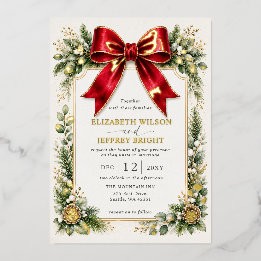 Red Bow Botanical Floral Winter Christmas Wedding
