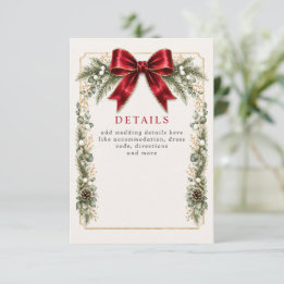 Red Bow Botanical Floral Winter Christmas Wedding Enclosure Card