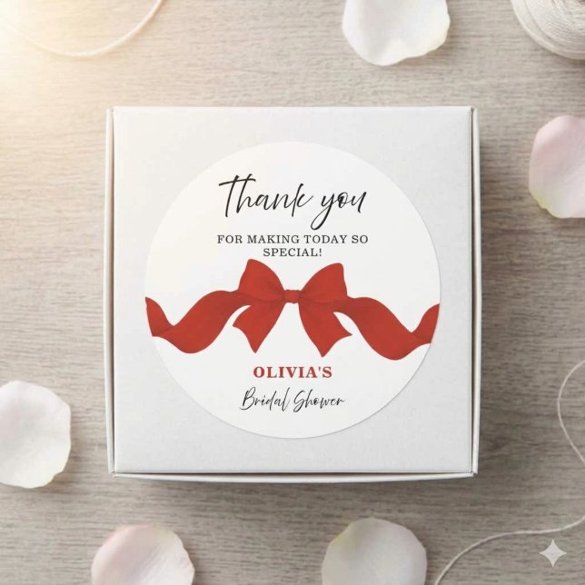 Red Bow Bridal Shower Thank You Favour Sticker (Creator Uploaded)
