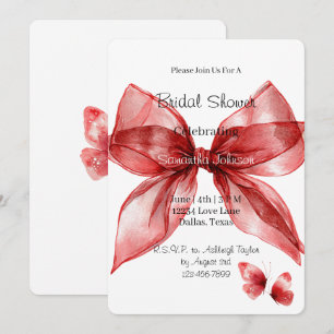 Red Bow Butterflies Bridal Shower Invitation