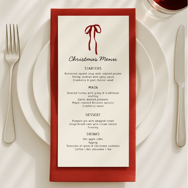 Red Bow, carte de menu Festive de Noël (Créateur téléchargé)