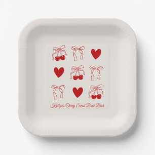 Red Bow Cherry Sweet Bachelorette Party Party Paper Plate