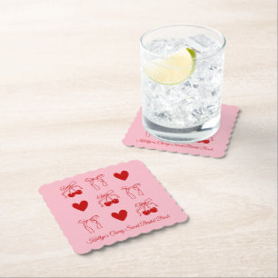 Red Bow Cherry Sweet Bridal Shower Paper Coaster