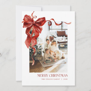 Red Bow Christmas Card Coquette Photo Holiday Card