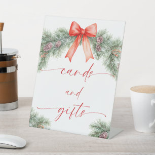 Red Bow Christmas Cards and Gifts Pedestal Sign