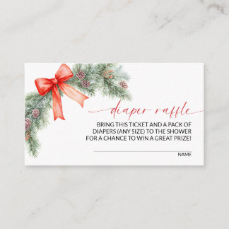 Red Bow Christmas Diaper Raffle Enclosure Card
