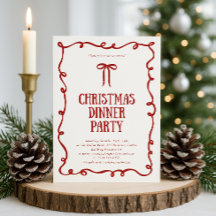 Red Bow Christmas Dinner Party Invitation