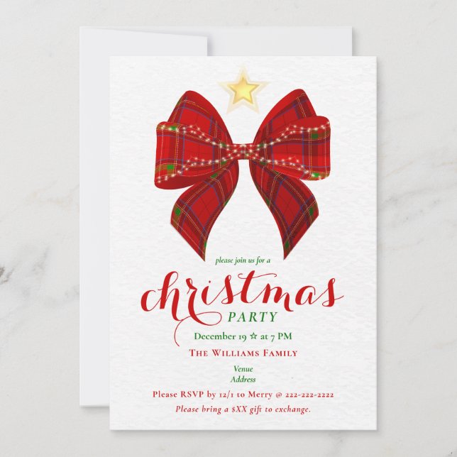Red Bow Christmas Friendsmas Xmas Work Cocktail Invitation (Front)