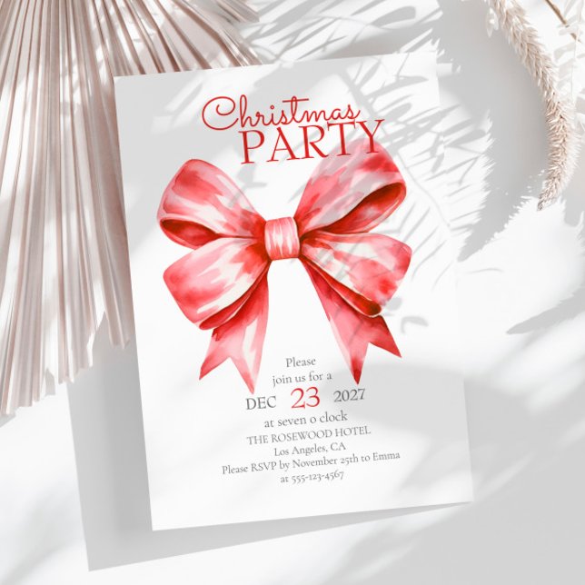 Red Bow Christmas Party Holiday  Invitation (Creator Uploaded)