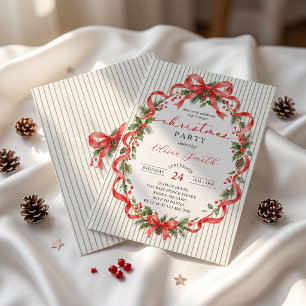 Red Bow Christmas Party Invitation