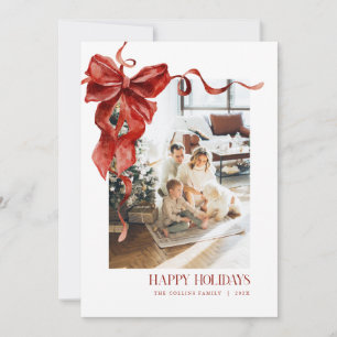 Red Bow Christmas Photo Card Coquette Holiday Card