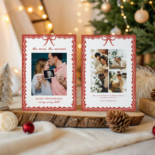 Red Bow Christmas Photo Pregnancy Announcement