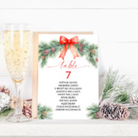 Red Bow Christmas Table Number Seating Chart