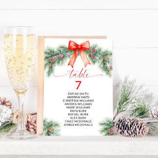 Red Bow Christmas Table Number Seating Chart