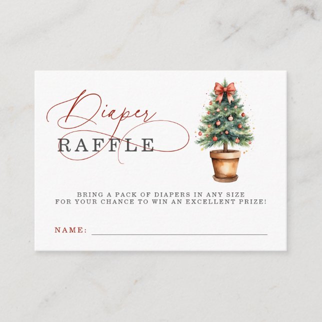 Red Bow Christmas Tree Baby Shower Diaper Raffle Enclosure Card (Front)