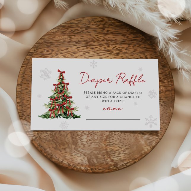 Red Bow Christmas Tree Diaper Raffle Baby Shower Enclosure Card (Creator Uploaded)