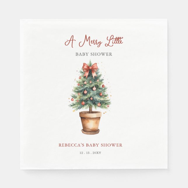 Red Bow Christmas Tree Merry Little Baby Shower Napkin (Front)