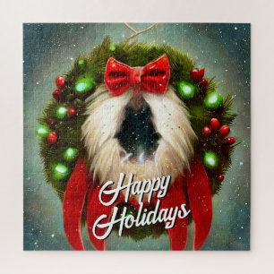 Red Bow Christmas Wreath Holiday Fun Relaxing Jigsaw Puzzle