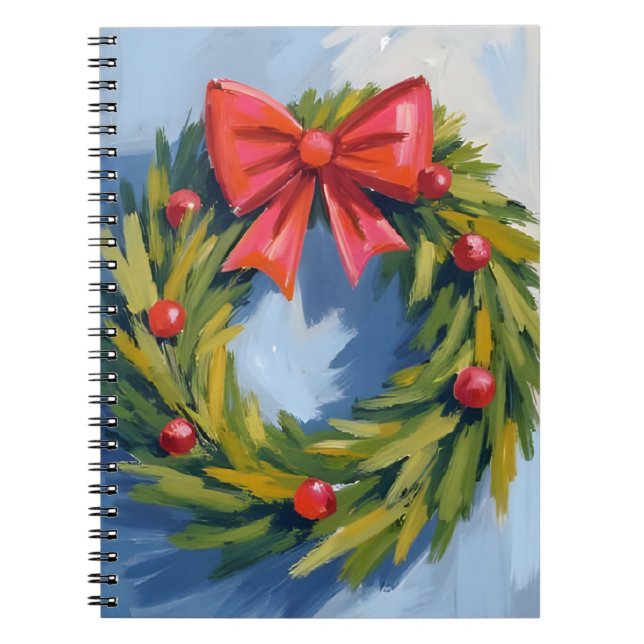 Red Bow Christmas Wreath | Watercolor Notebook (Front)