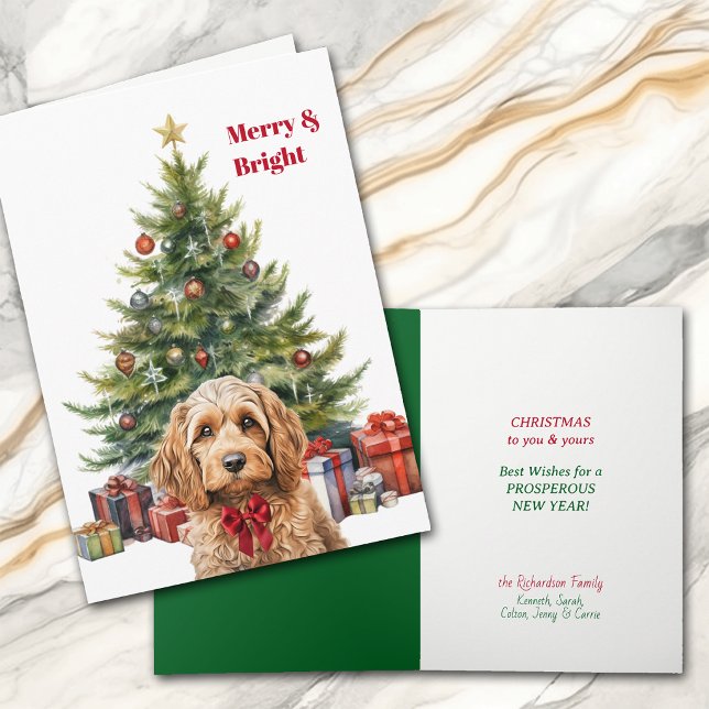 Red Bow Cockapoo Dog Christmas Tree Card (Creator Uploaded)