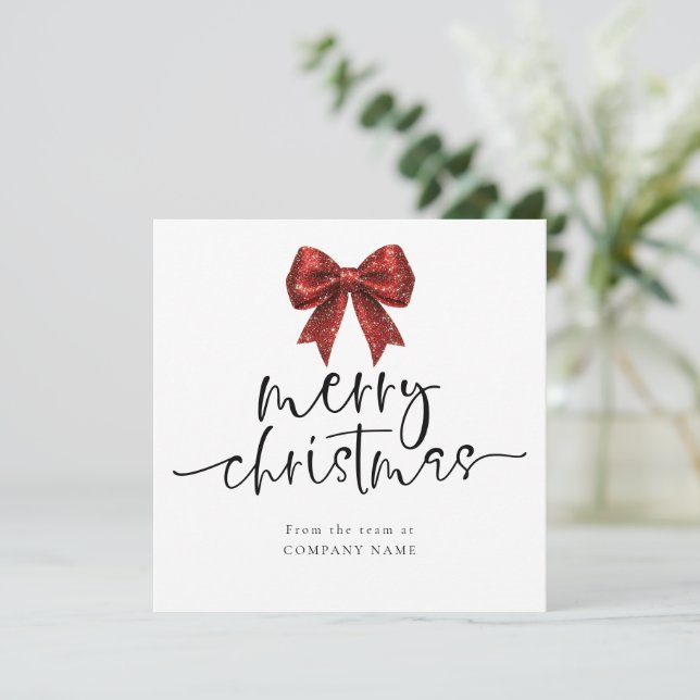 Red Bow Company QR logo Merry Christmas Square Card (Standing Front)