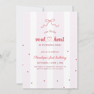 Red Bow Coquette Little Sweetheart First Birthday Invitation