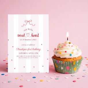 Red Bow Coquette Little Sweetheart First Birthday Invitation