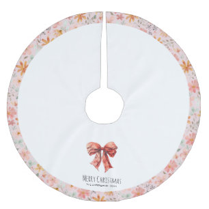 Red Bow Coquette Modern Floral Christmas Brushed Polyester Tree Skirt