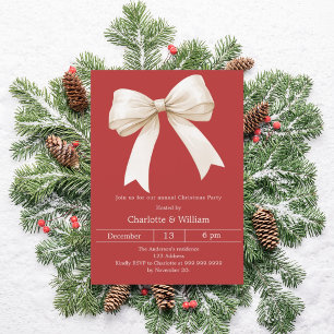 Red bow cream Christmas Party Invitation