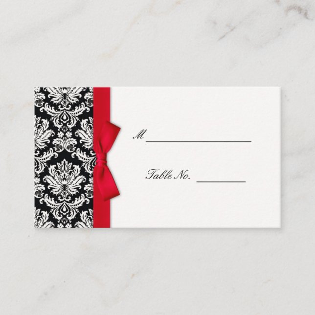 Red Bow Damask Wedding Placecards (Front)