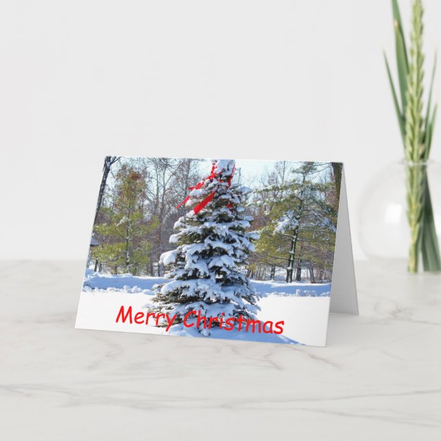 Red Bow Evergreen Holiday Card (Front)