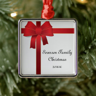 Red Bow Family Christmas Metal Ornament