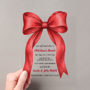 Red Bow Festive Christmas Holiday Party Acrylic Invitations