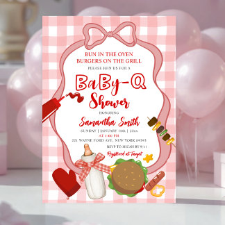 Red Bow Gingham  Babyq baby shower invitation
