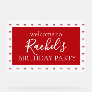 Red Bow Girl Birthday Party Acrylic Welcome Sign