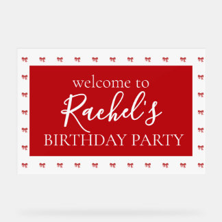 Red Bow Girl Birthday Party Acrylic Welcome Sign