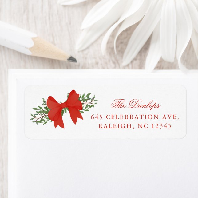 Red Bow Greenery Christmas Holiday Adresse de reto (En situation)