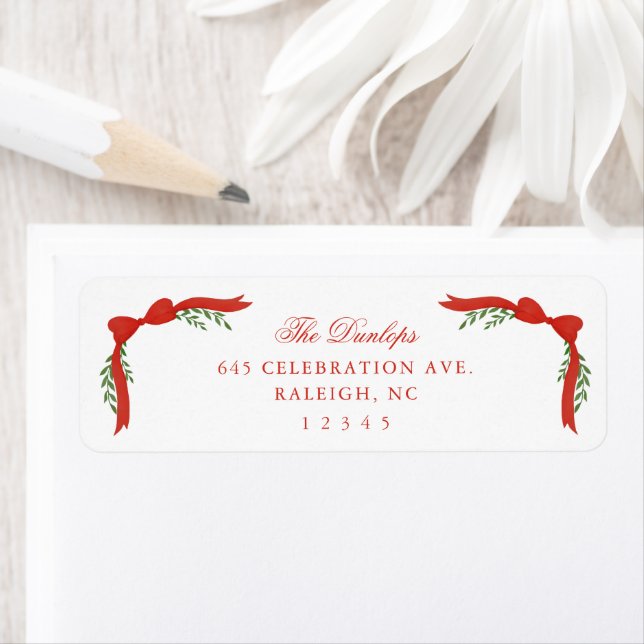 Red Bow Greenery Christmas Holiday Adresse de reto (En situation)
