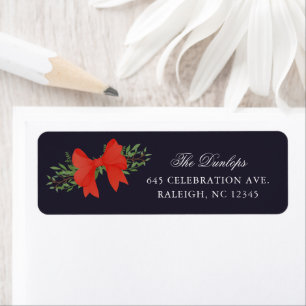 Red Bow Greenery Christmas Holiday Return Address