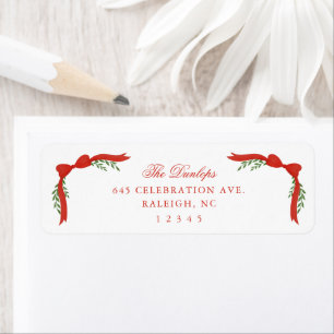 Red Bow Greenery Christmas Holiday Return Address
