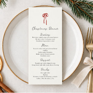 Red bow, Hand drawn Christmas Dinner  Menu