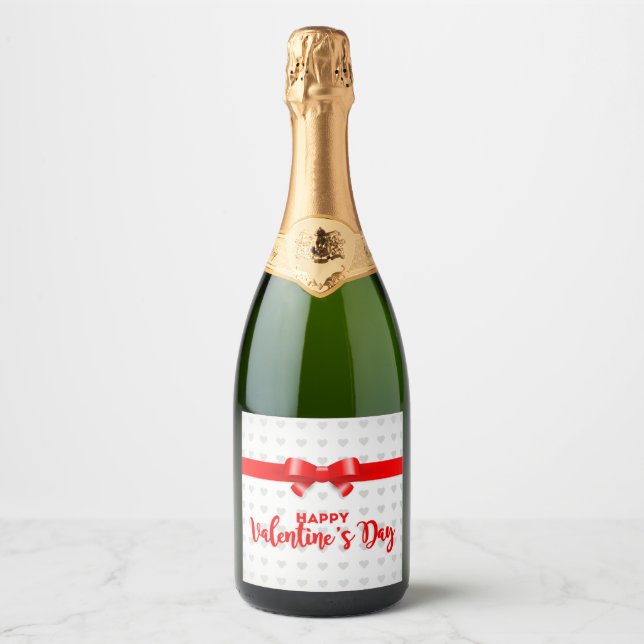Red Bow Happy Valentine's Day Sparkling Wine Label (Front)