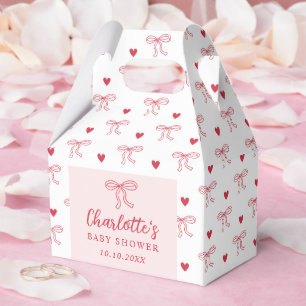 Red Bow Hearts Valentines Baby Shower Favor Box