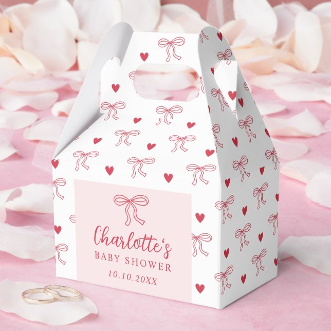 Red Bow Hearts Valentines Baby Shower Favor Box (Wedding)