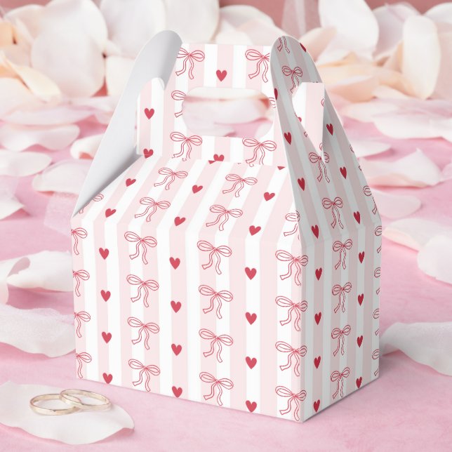 Red Bow Hearts Valentines Baby Shower Favor Box (Wedding)